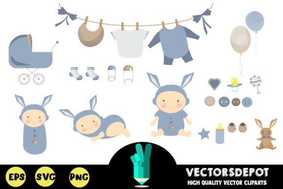 Bunny Baby Shower Clipart Bundle: Graphics & Illustrations for Local Branding
