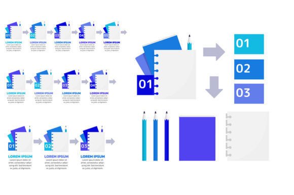Note Taking Blue Infographic Chart Set
