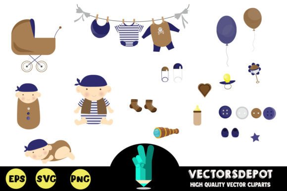 Pirate Baby Shower Clipart Bundle
