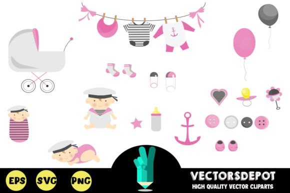 Sailor Baby Shower Clipart Bundle